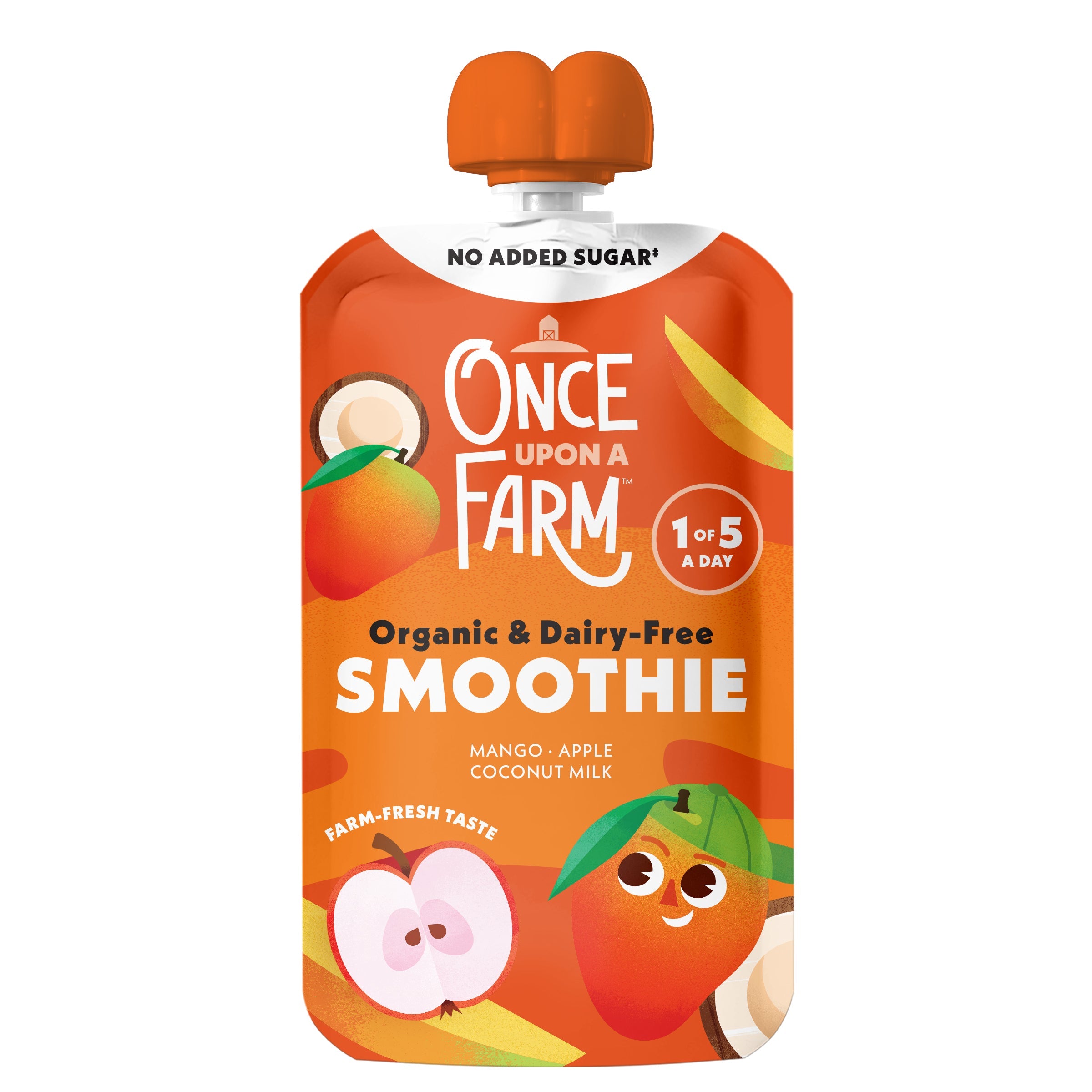 Once Upon a Farm organic and dairy-free smoothie pouch on a white background